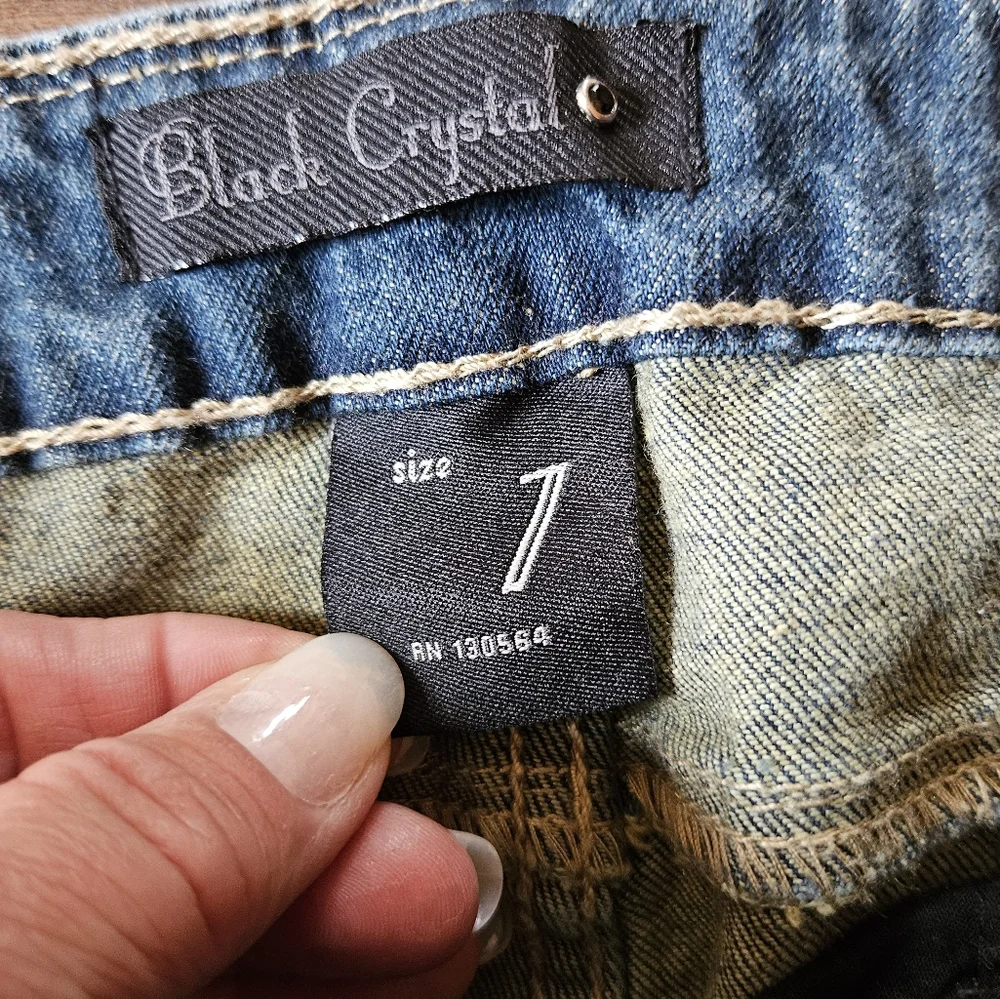 Women's Black Crystal Distressed Jeans Juniors 7 30x31 - Picture 6 of 8